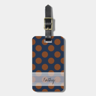 Monogram Navy Blue Brown Chic Polka Dot Pattern Luggage Tag