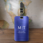 Monogram Navy Blue Brushed Metallic Elegant Luggage Tag<br><div class="desc">Elevate your travel experience with our Classic Elegant Modern Minimalist Monogram Luggage Tag. This meticulously designed accessory seamlessly combines timeless elegance with contemporary minimalism, ensuring your luggage stands out with sophistication. Crafted with precision and attention to detail, this luggage tag is more than just a practical item; it's a personalised...</div>