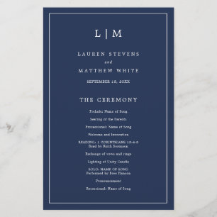 Monogram Navy Blue Budget Wedding Program Flyer