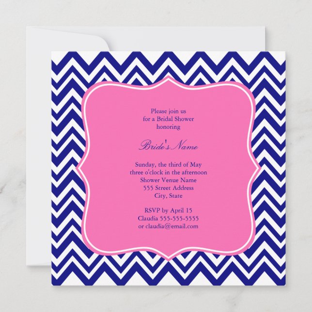 Monogram Navy Blue Chevron Pattern with Hot Pink Invitation (Front)