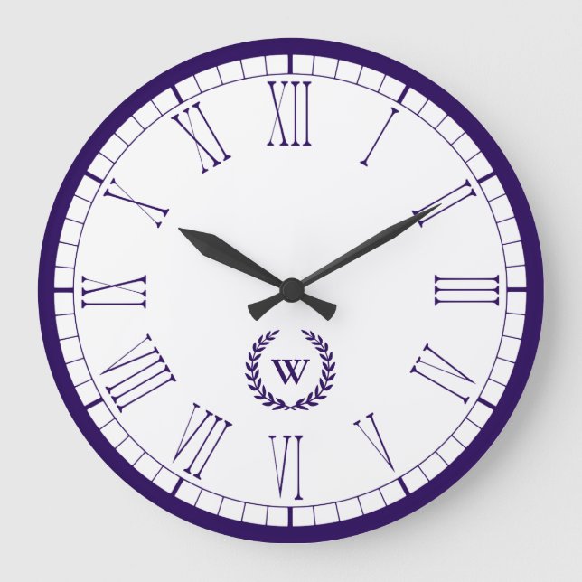 Monogram Navy Blue Classic Wall Clock (Front)