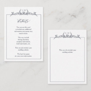 Monogram Navy Blue Floral Border Wedding Details Enclosure Card