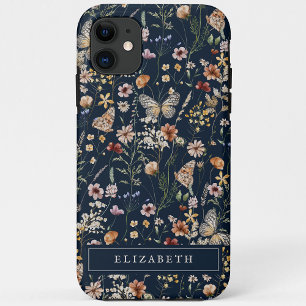 Monogram Navy Blue Floral iPhone case