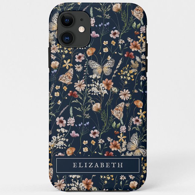 Monogram Navy Blue Floral iPhone case (Boho Monogram Navy Blue Floral iPhone Case by Painted Paperie
)
