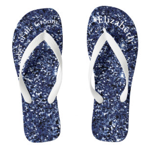 Monogram Navy Blue Glitter Mother of Bride Groom  Thongs