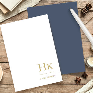 Monogram Navy Blue Gold Elegant Personalised Stationery