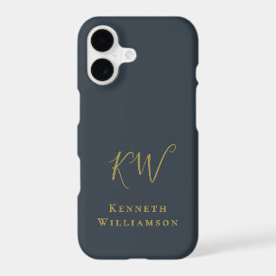 Monogram Navy Blue Gold Initials Minimalist Men 