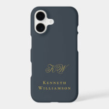 Monogram Navy Blue Gold Name Minimalist Men 