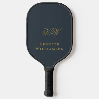 Monogram Navy Blue Gold Name Minimalist Men  Pickleball Paddle