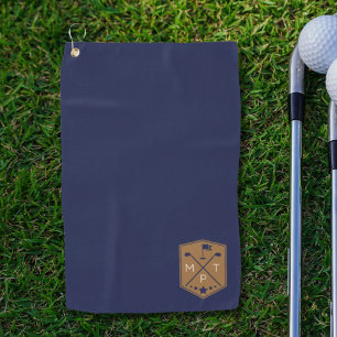 Monogram Navy Blue Gold Name Personalised Golf Towel