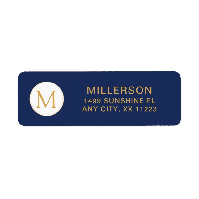 Monogram navy blue gold return address return address label (Front)