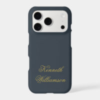 Monogram Navy Blue Gold Script Name Minimalist Men