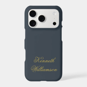 Monogram Navy Blue Gold Script Name Minimalist Men