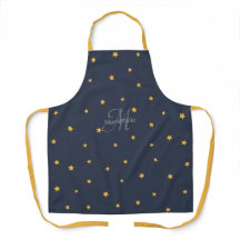 Monogram Navy Blue Gold Stars All-Over Print Apron