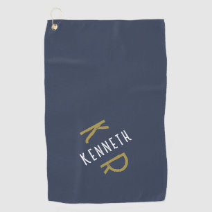 Monogram Navy Blue Gold White Minimalist Men Golf Towel