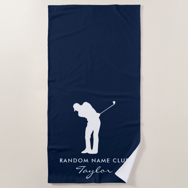 Monogram Navy Blue Golf Club Name Personalised Beach Towel (Front)