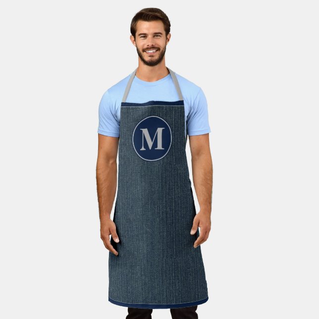 Monogram Navy Blue Gray Denim Apron (Worn)