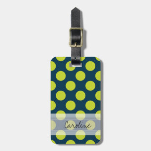 Monogram Navy Blue Green Chic Polka Dot Pattern Luggage Tag
