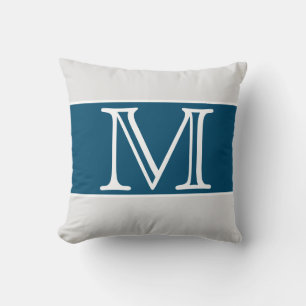MONOGRAM Navy Blue Grey White stripe Solid Colour  Cushion