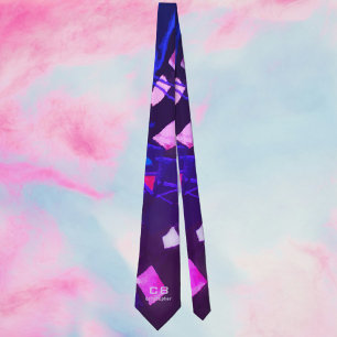 Monogram navy blue indigo purple pink abstract  tie