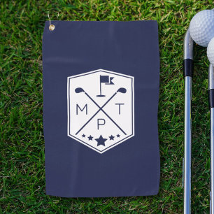 Monogram Navy Blue Name Personalised Golf Towel