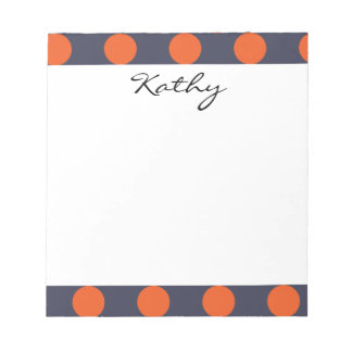 Monogram Navy Blue Orange Chic Polka Dot Pattern Notepad
