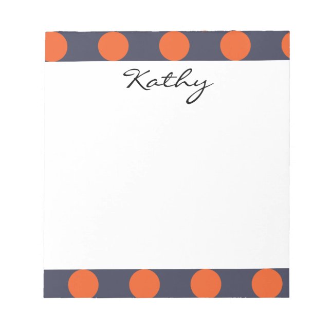 Monogram Navy Blue Orange Chic Polka Dot Pattern Notepad (Front)