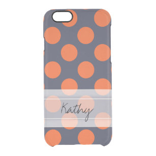 Monogram Navy Blue Orange Chic Polka Dot Pattern Clear iPhone 6/6S Case