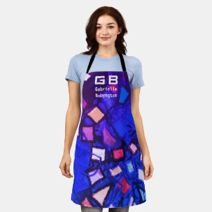 Monogram navy blue purple abstract pattern bright apron