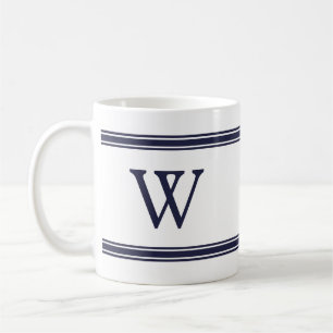 Monogram Navy Blue Striped Personalised Mug