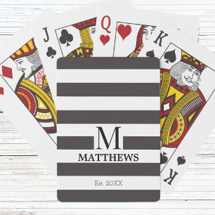 Monogram Navy Blue Stripes Nautical Family Name Playing Cards