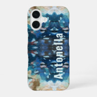 Monogram navy blue teal cream abstract watercolor