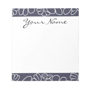 Monogram Navy Blue Whimsical Ikat Floral Pattern Notepad