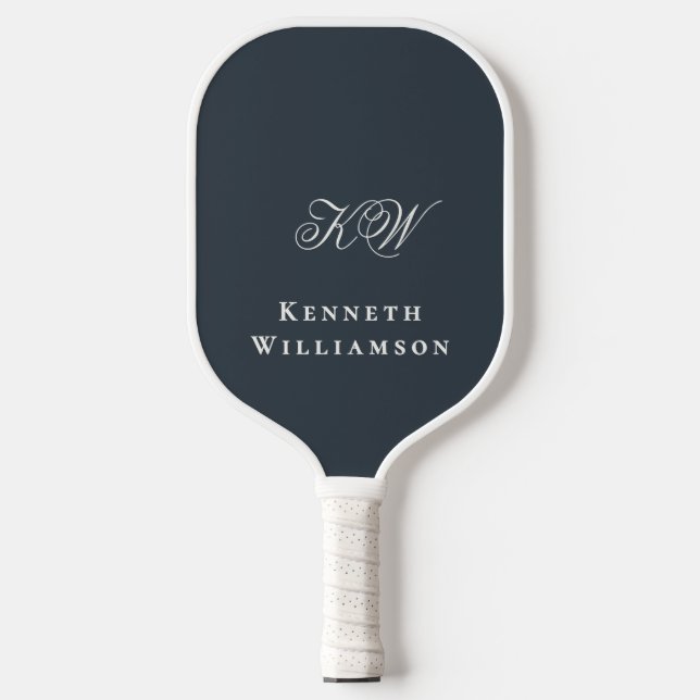 Monogram Navy Blue  White Minimalist Men  Pickleball Paddle (Front)