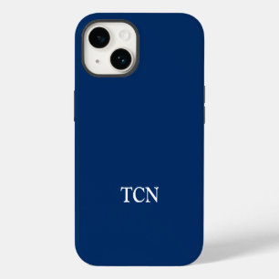 Monogram Navy Blue White Minimalist Modern iPhone 14 Case