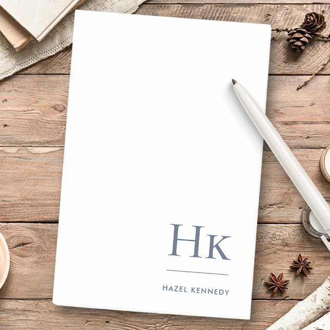 Monogram Navy Blue White Simple Modern Minimal Post-it Notes (Creator Uploaded)