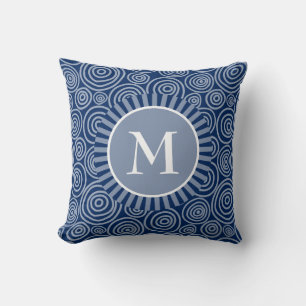 Monogram Navy Blue White Spirals - Personalized Cushion