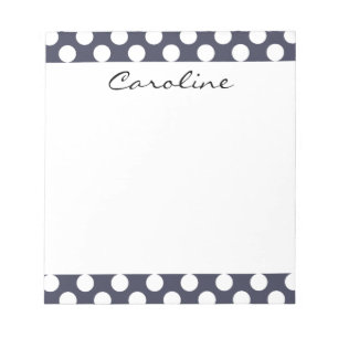 Monogram Navy Blue White Trendy Polka Dot Pattern Notepad