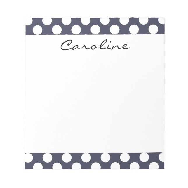 Monogram Navy Blue White Trendy Polka Dot Pattern Notepad (Front)