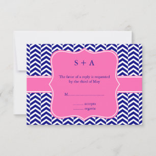 Monogram Navy Blue with Hot Pink Chevron RSVP Card