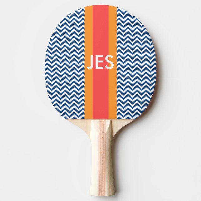 Monogram Navy Chevron Ping Pong Paddle (Front)