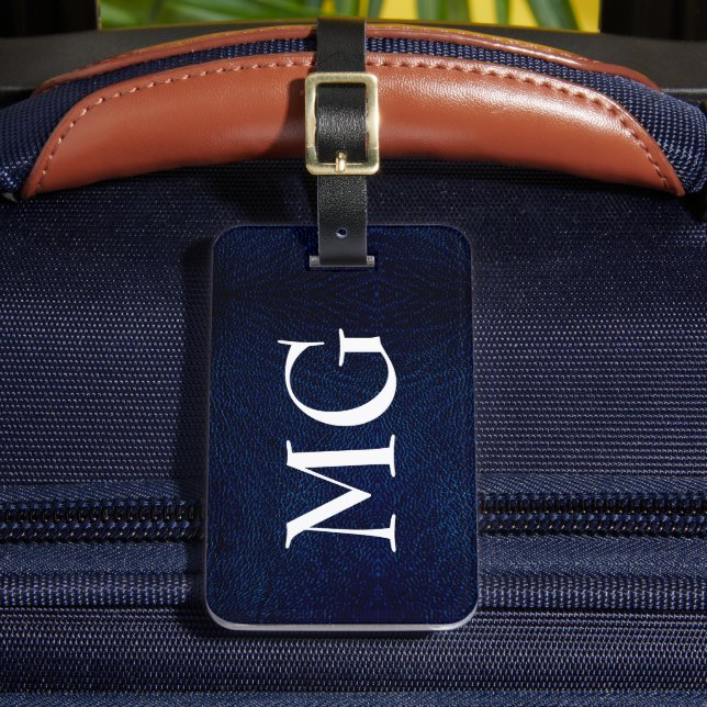 Monogram Navy Faux Leather Luggage Tag (Front Insitu 2)