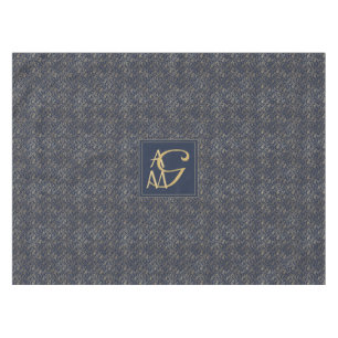 Monogram Navy Gold Leaf Newlyweds Home Decor Gift Tablecloth