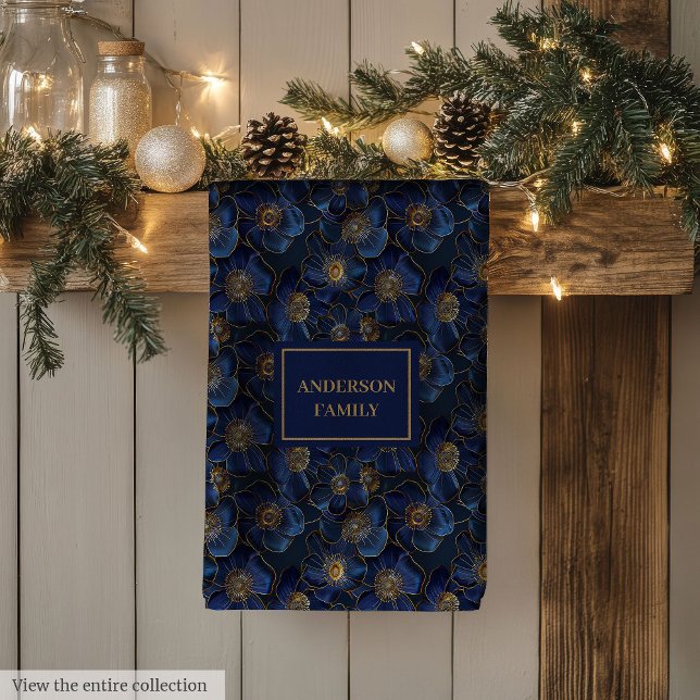 Monogram Navy Kitchen Towel Gold Flowers Style (Monogram Navy Kitchen Towel Gold Flowers Style)