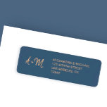 Monogram navy rose gold wedding return address return address label<br><div class="desc">Monogrammed wedding address return label with simple copper bronze typography script on dark midnight blue background with a classy elegant look. Ideal for modern contemporary indoor weddings or other formal correspondence.</div>