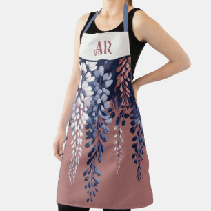 Monogram Navy Rose Wisteria Elegance Apron