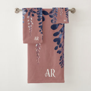 Monogram Navy Rose Wisteria Elegance Bath Towel Set