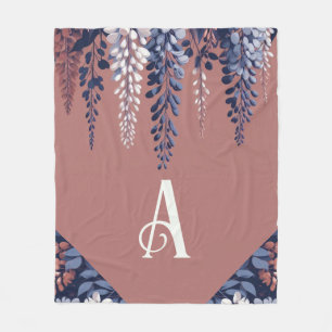 Monogram Navy Rose Wisteria Elegance Fleece Blanket