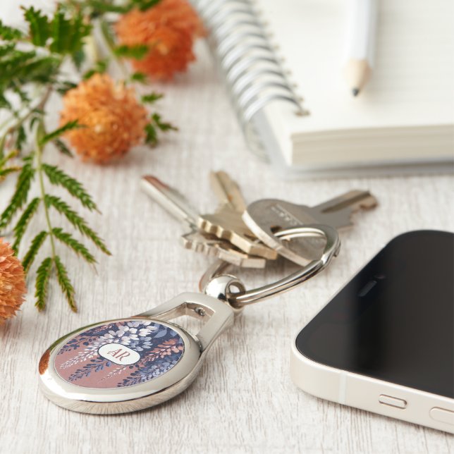 Monogram Navy Rose Wisteria Elegance Key Ring (Side)