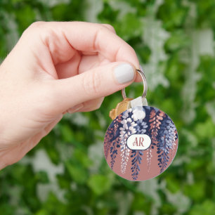 Monogram Navy Rose Wisteria Elegance Key Ring
